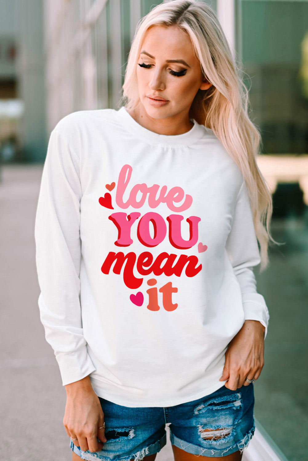 LOVE YOU MEAN IT Crewneck Long Sleeve Sweatshirt-Teresa&#39;s Fashionista LLC