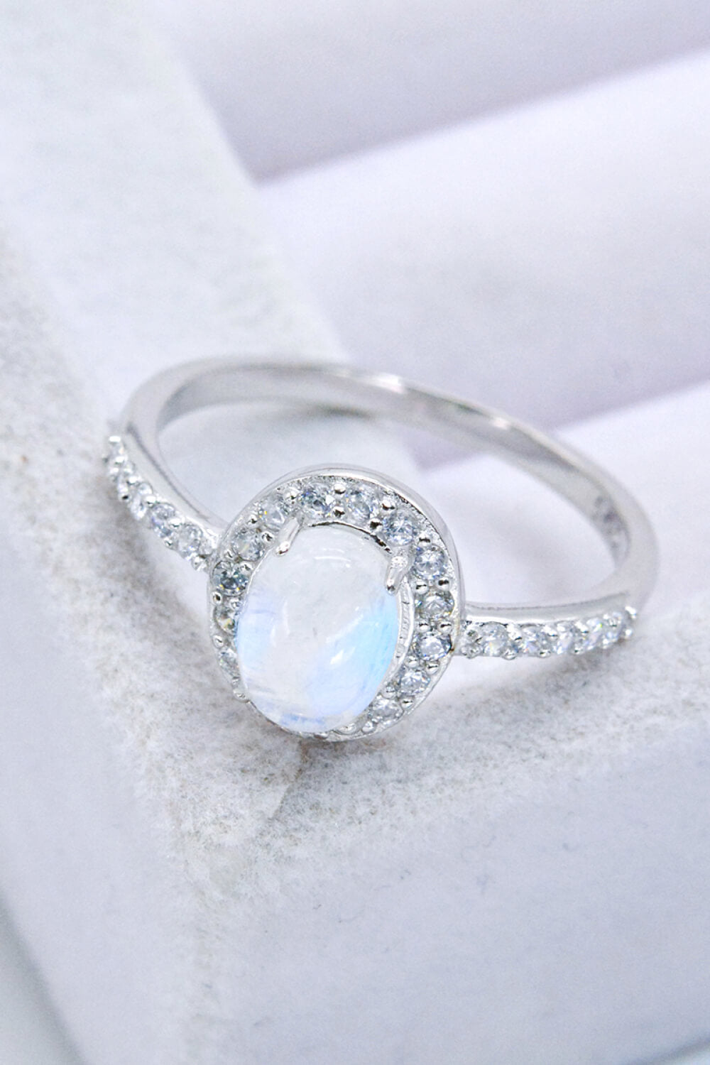 925 Sterling Silver Natural Moonstone Halo Ring-Teresa&#39;s Fashionista LLC