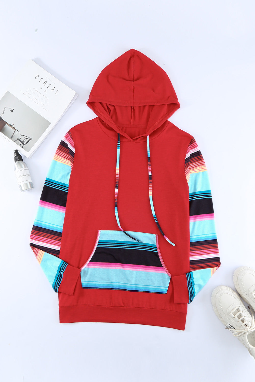 Striped Drawstring Hoodie with Kangaroo Pocket-Teresa&#39;s Fashionista LLC