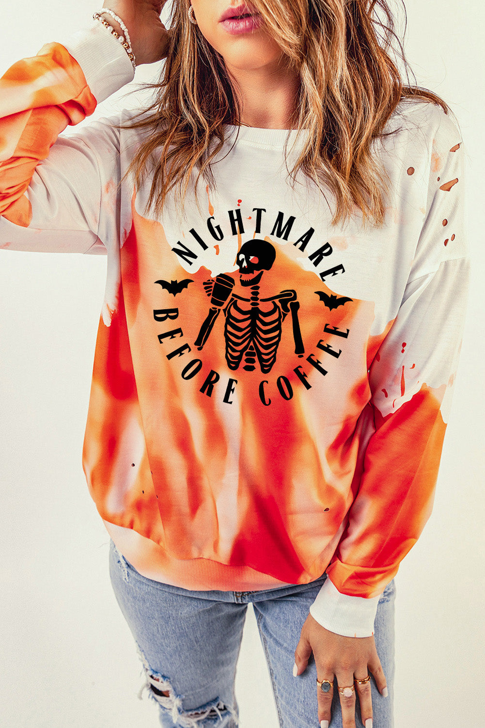 Round Neck Dropped Shoulder NIGHTMARE BEFORE COFFEE Graphic Sweatshirt-Teresa&#39;s Fashionista LLC