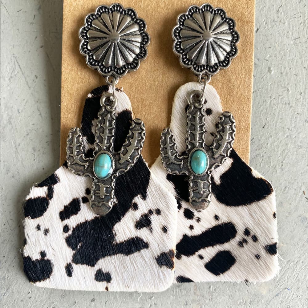 Turquoise Decor Cactus Alloy Earrings-Teresa&#39;s Fashionista LLC