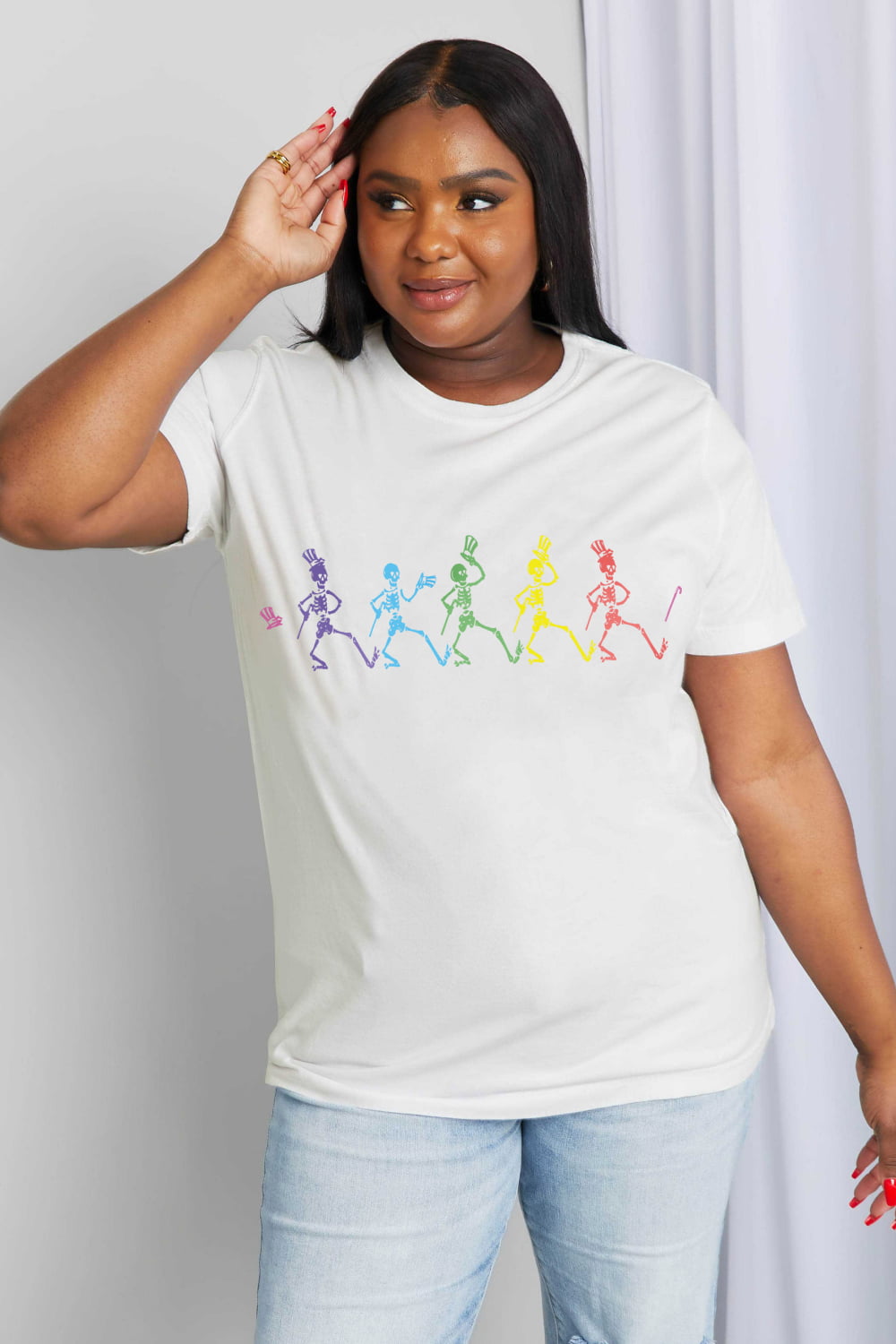 Simply Love Full Size Dancing Skeleton Graphic Cotton Tee-Teresa&#39;s Fashionista LLC