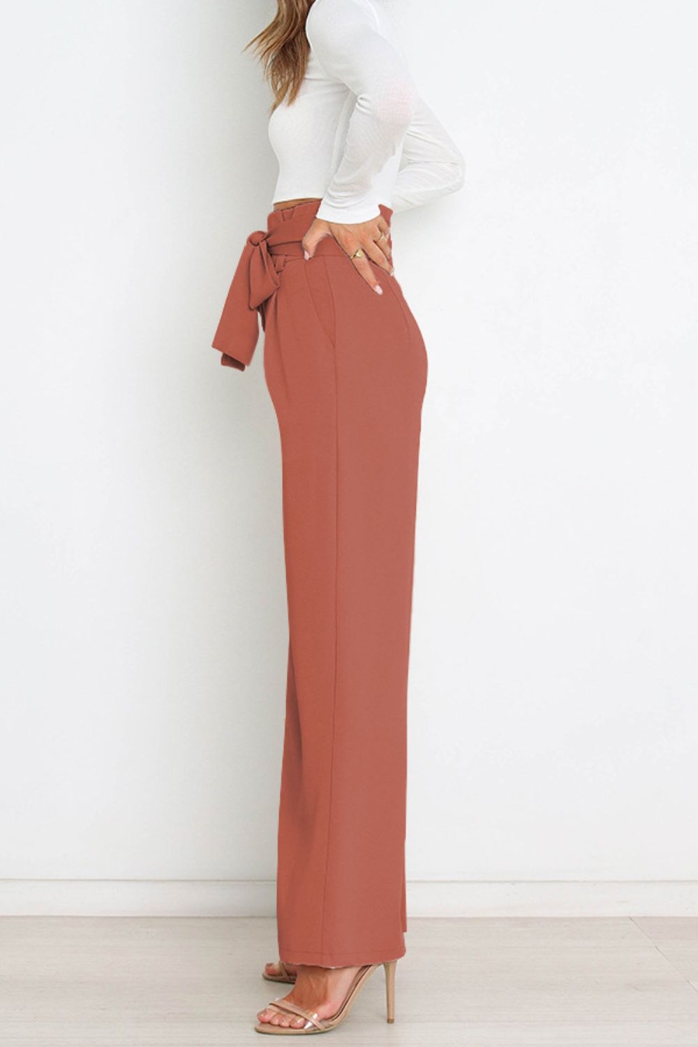 Tie Front Paperbag Wide Leg Pants-Teresa&#39;s Fashionista LLC