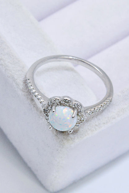 Platinum-Plated 4-Prong Opal Ring-Teresa&#39;s Fashionista LLC