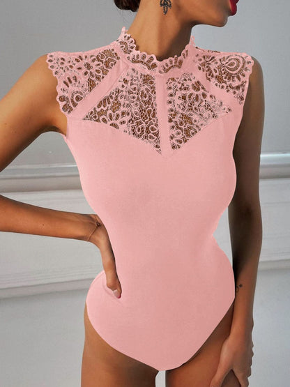 Scalloped Lace Yoke Sleeveless Bodysuit-Teresa&#39;s Fashionista LLC