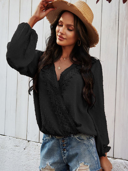 Swiss Dot Balloon Sleeve Blouse-Teresa&#39;s Fashionista LLC