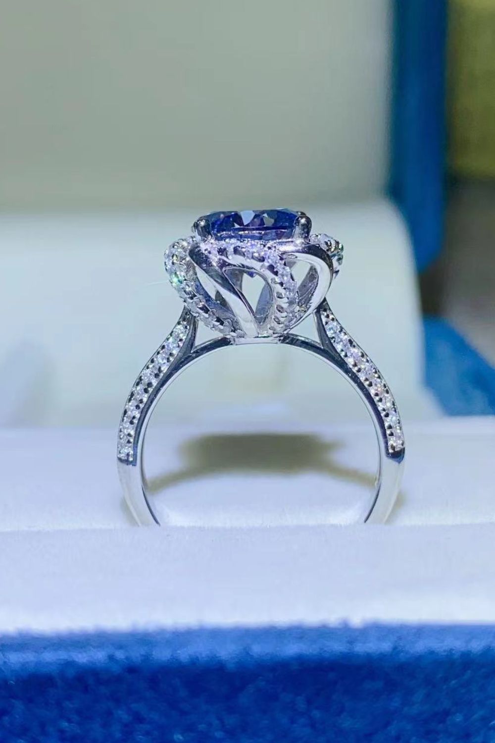 2 Carat Cobalt Blue Moissanite 925 Sterling Silver Ring-Teresa&#39;s Fashionista LLC