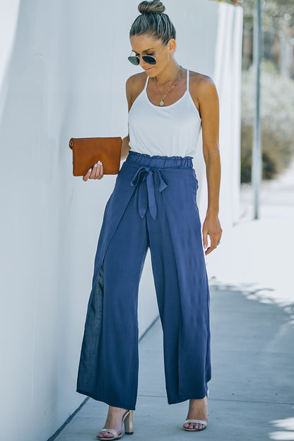 Paperbag Waist Tie Front Wide Leg Pants-Teresa&#39;s Fashionista LLC