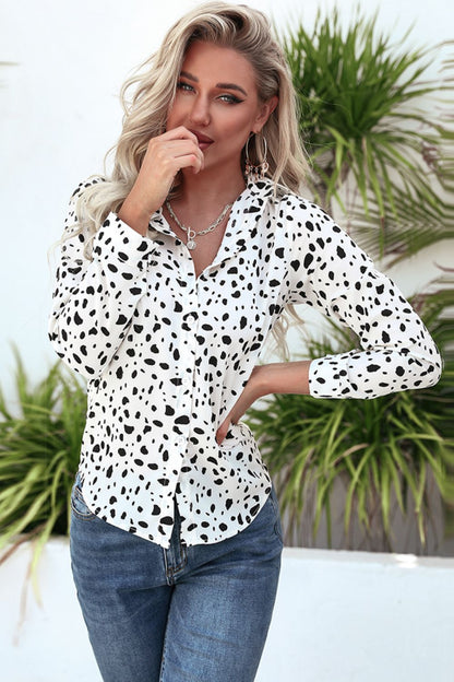 Animal Print Curved Hem Button-Up Shirt-Teresa&#39;s Fashionista LLC