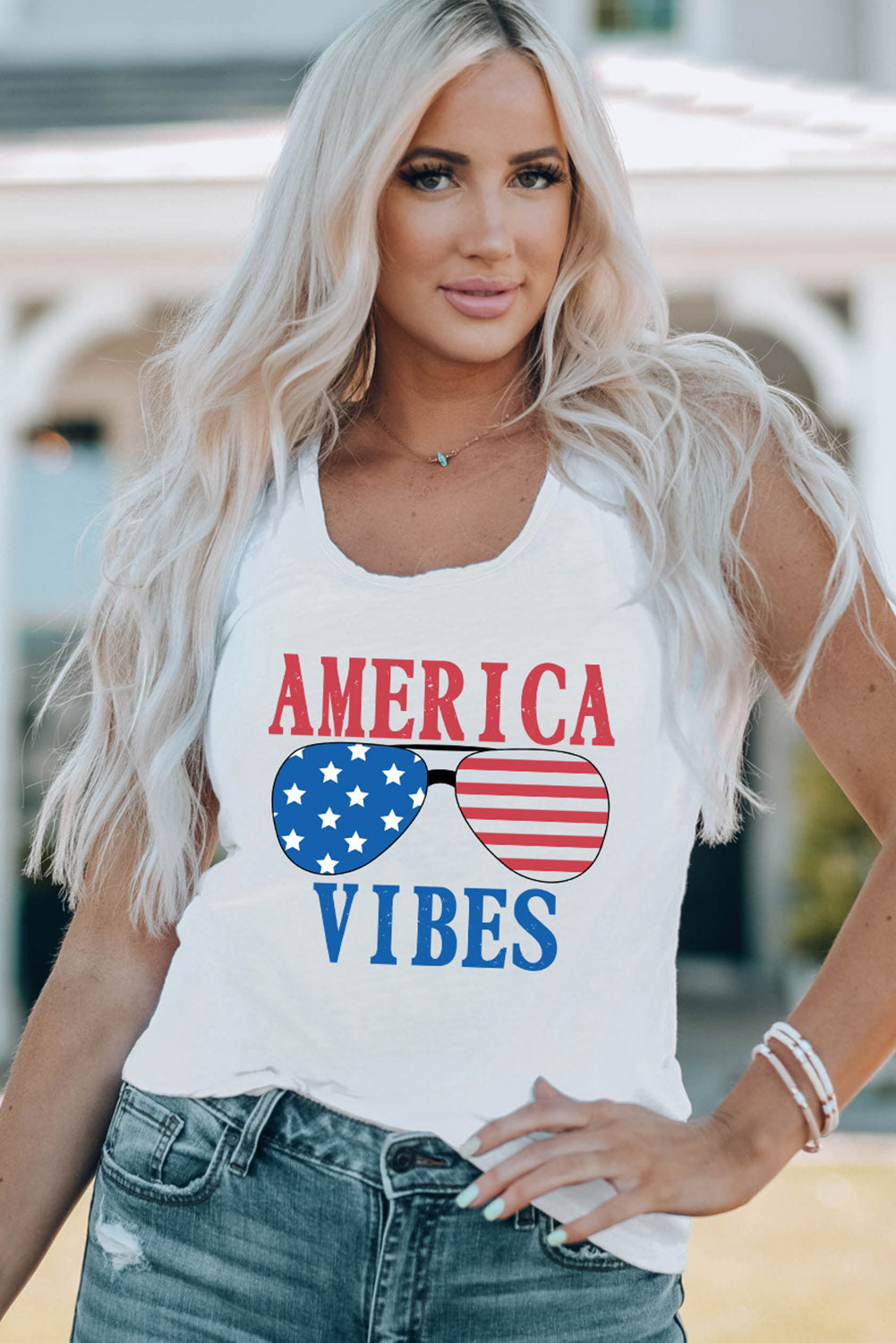 AMERICA VIBES Graphic Round Neck Tank-Teresa&#39;s Fashionista LLC