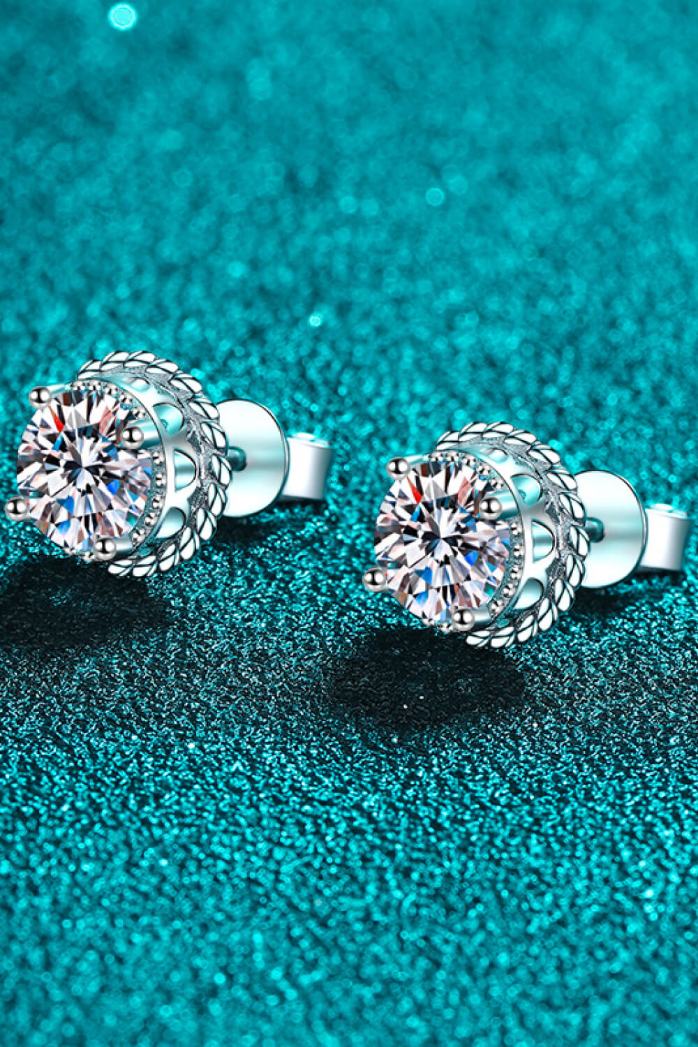 1 Carat Moissanite Rhodium-Plated Round Stud Earrings-Teresa&#39;s Fashionista LLC