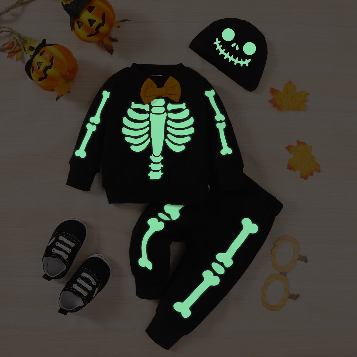 Skeleton Pattern Round Neck Sweatshirt and Bone Pattern Pants Set-Teresa&#39;s Fashionista LLC