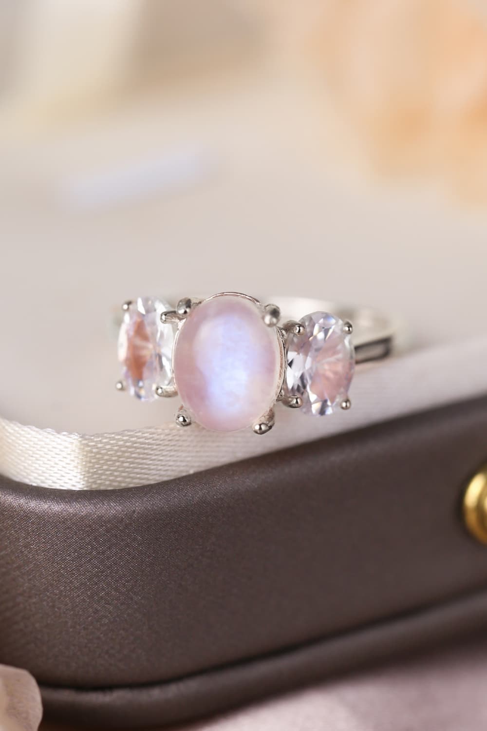 High Quality Natural Moonstone 925 Sterling Silver Three Stone Ring-Teresa&#39;s Fashionista LLC