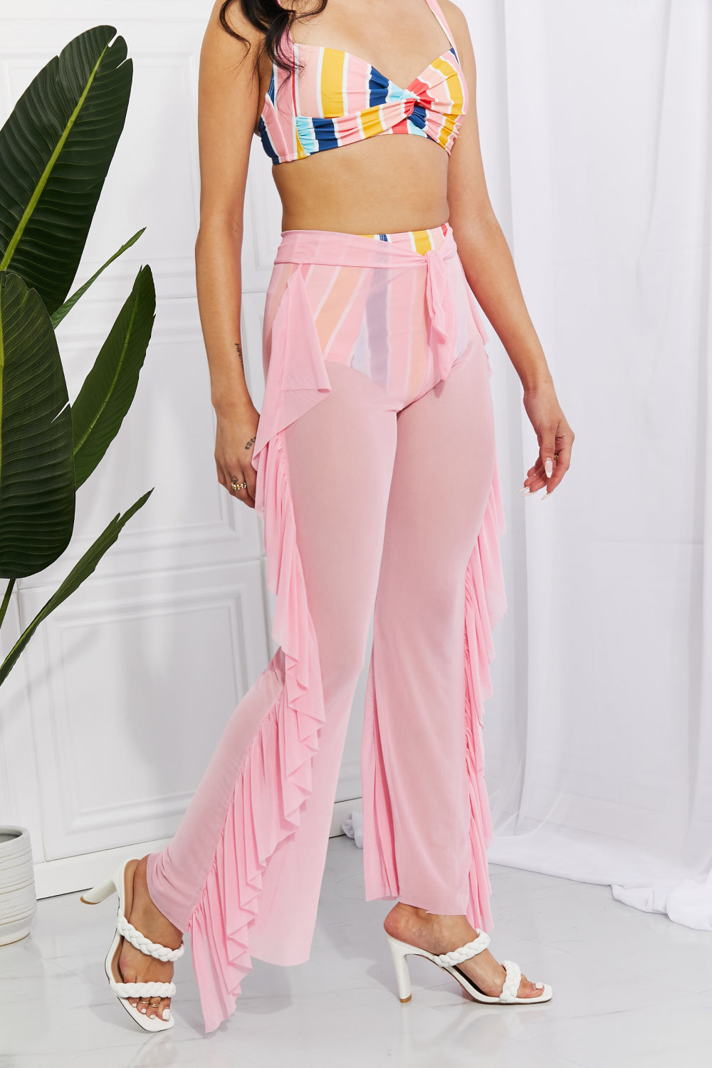 Marina West Swim Take Me To The Beach Mesh Ruffle Cover-Up Pants-Teresa&#39;s Fashionista LLC