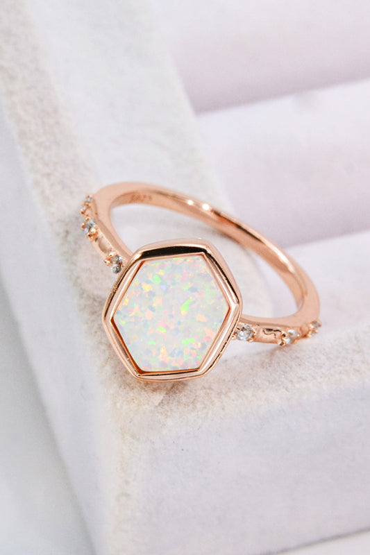 Opal Hexagon 925 Sterling Silver Ring-Teresa&#39;s Fashionista LLC