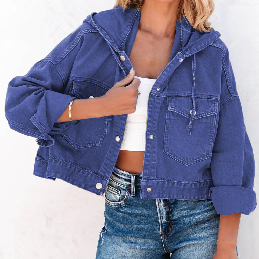 Hooded Dropped Shoulder Denim Jacket-Teresa&#39;s Fashionista LLC