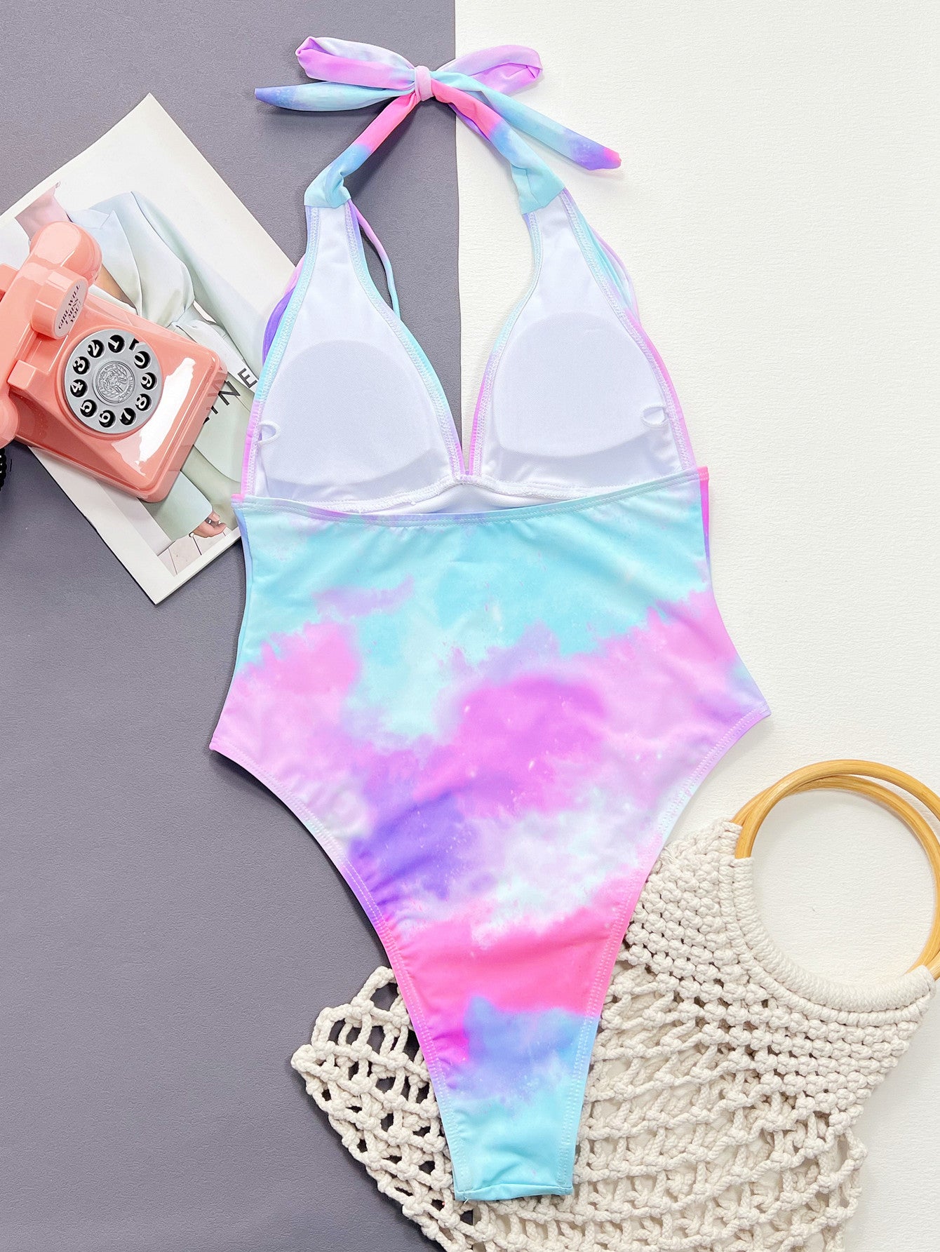 Tie-Dye Halter Neck One-Piece Swimsuit-Teresa&#39;s Fashionista LLC