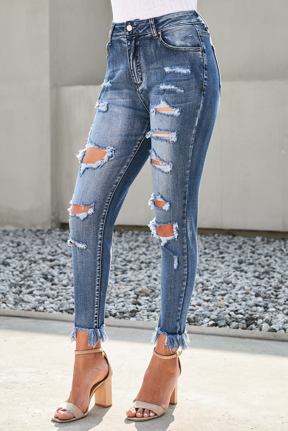 Distressed Frayed Hem Cropped Jeans-Teresa&#39;s Fashionista LLC