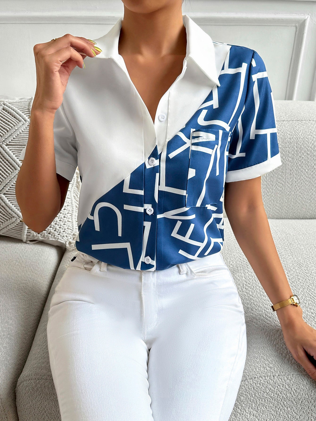 Contrast Short Sleeve Shirt-Teresa&#39;s Fashionista LLC