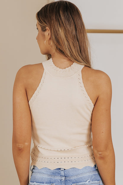 Scalloped Openwork Grecian Neck Tank-Teresa&#39;s Fashionista LLC