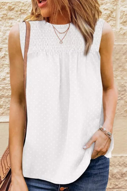 Smocked Tie Back Frill Trim Tank-Teresa&#39;s Fashionista LLC