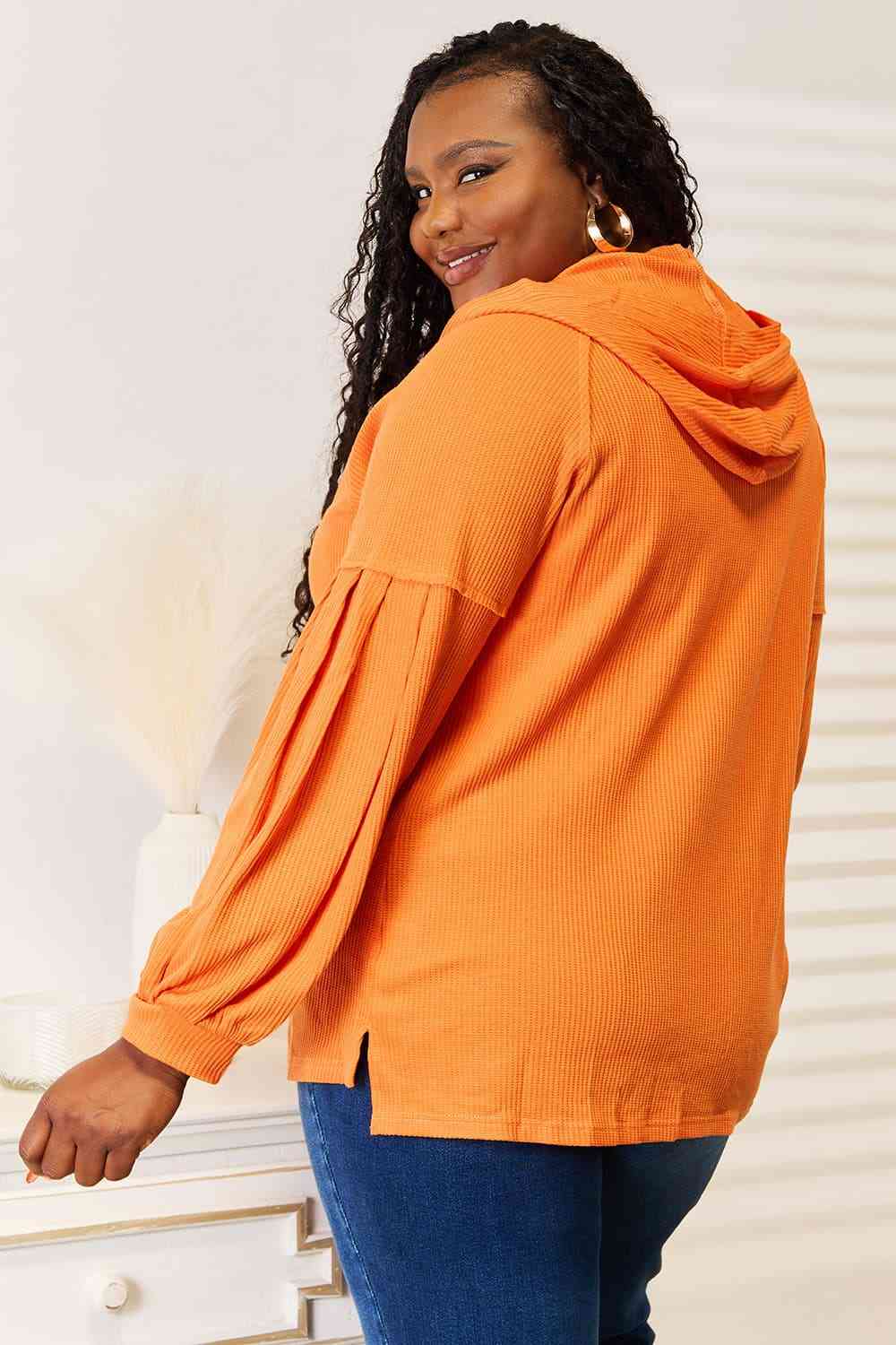 Basic Bae Side Slit Buttoned Waffle Knit Hoodie-Teresa&#39;s Fashionista LLC