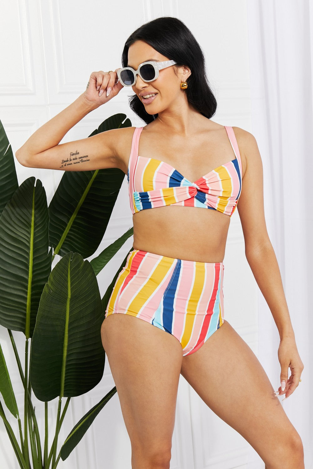 Marina West Swim Take A Dip Twist High-Rise Bikini in Stripe-Teresa&#39;s Fashionista LLC