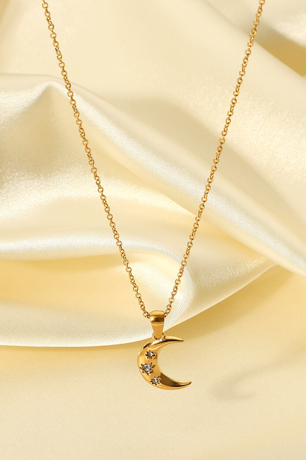 18K Gold Plated Inlaid Zircon Moon Pendant Necklace-Teresa&#39;s Fashionista LLC