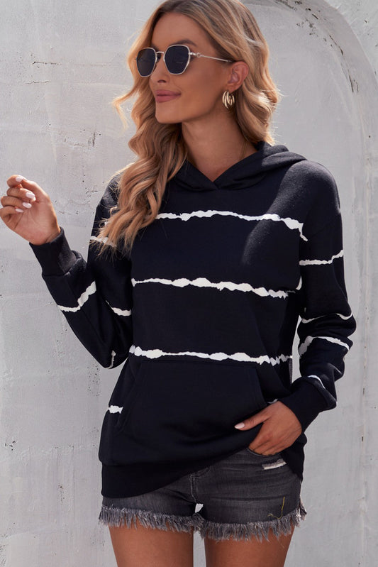 Striped Drop Shoulder Hoodie with Kangaroo Pocket-Teresa&#39;s Fashionista LLC