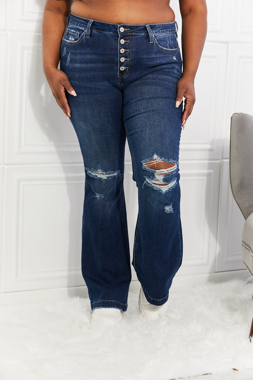 Kancan Full Size Reese Midrise Button Fly Flare Jeans-Teresa&#39;s Fashionista LLC