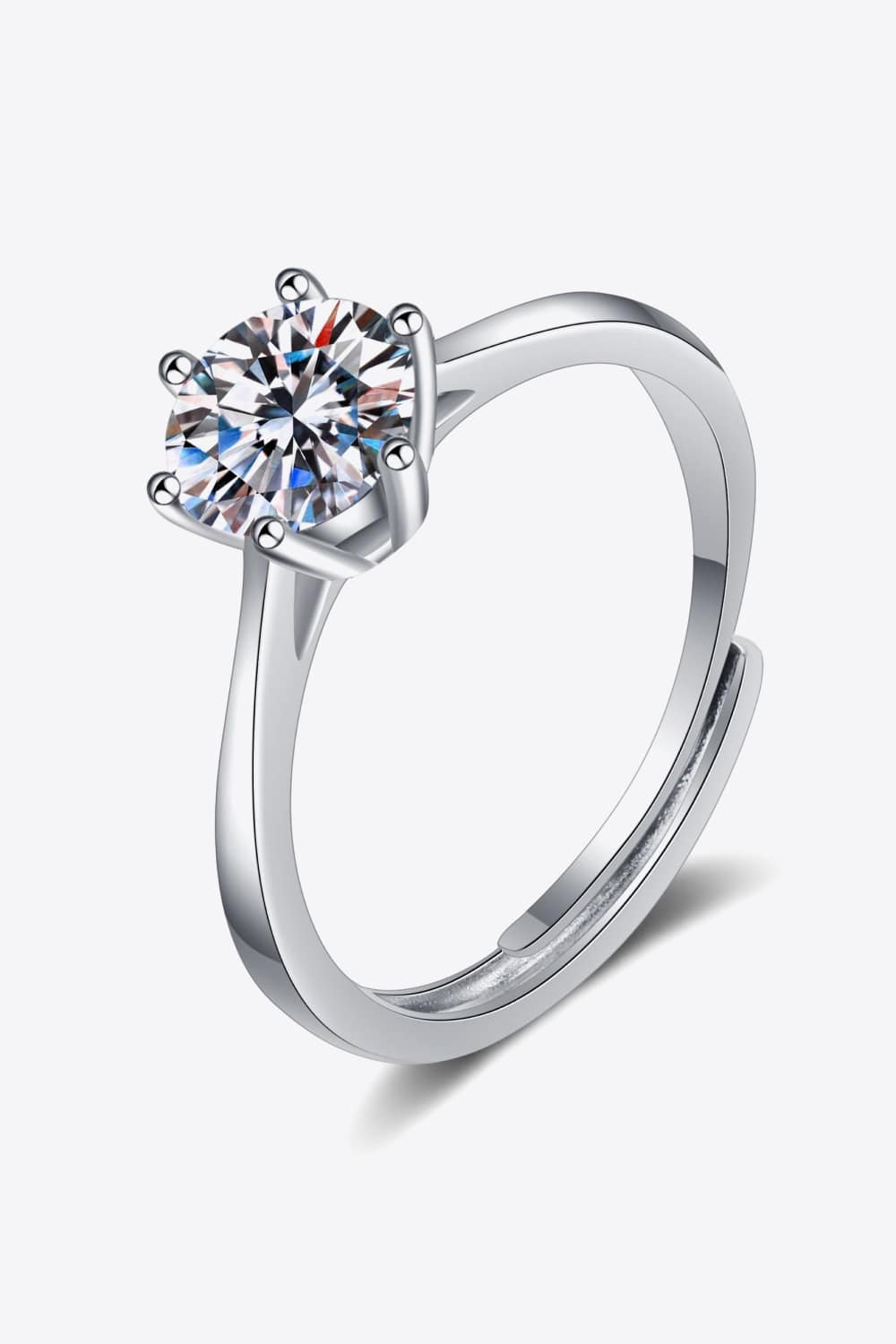 Moissanite 6-Prong Adjustable Ring-Teresa&#39;s Fashionista LLC