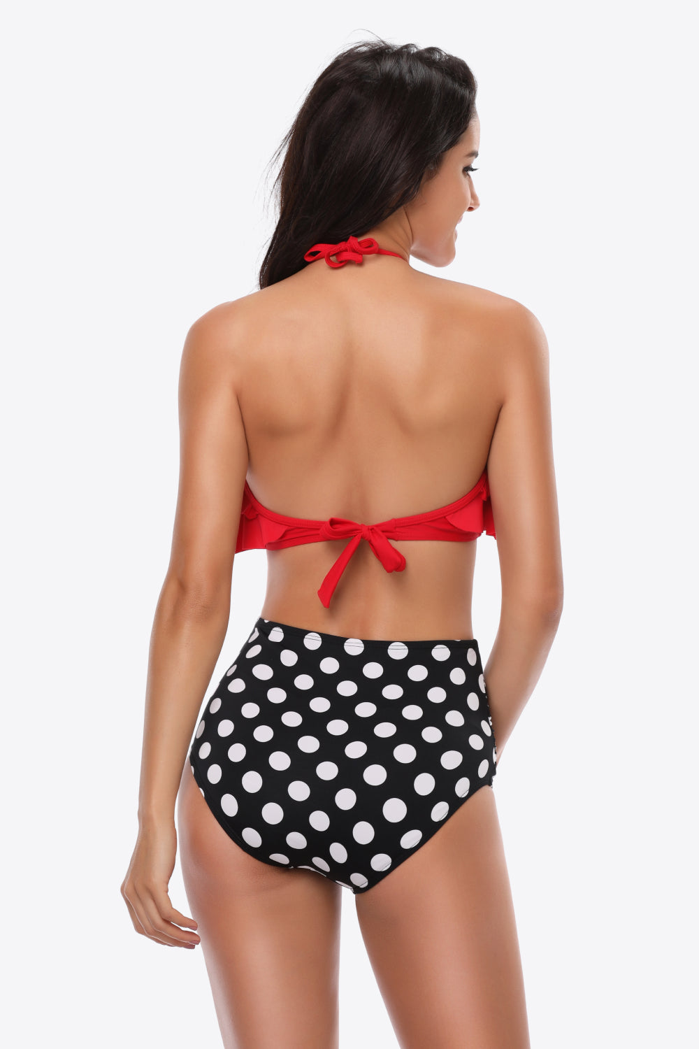 Two-Tone Ruffled Halter Neck Two-Piece Swimsuit-Teresa&#39;s Fashionista LLC