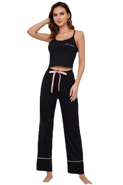 Contrast Trim Cropped Cami and Pants Loungewear Set-Teresa&#39;s Fashionista LLC