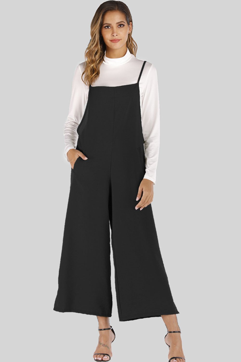 Full Size Cropped Wide Leg Overalls with Pockets-Teresa&#39;s Fashionista LLC