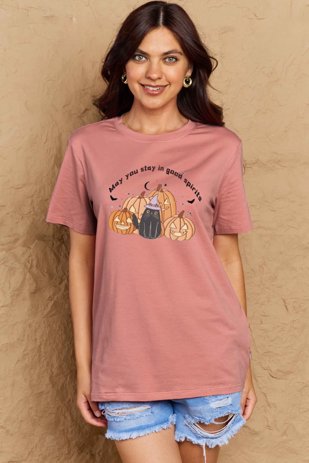 Simply Love Full Size MAY YOU STAY IN GOOD SPIRITS Graphic Cotton T-Shirt-Teresa&#39;s Fashionista LLC