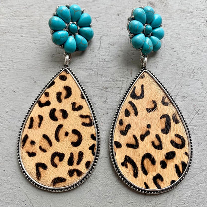 Turquoise Flower Teardrop Earrings-Teresa&#39;s Fashionista LLC