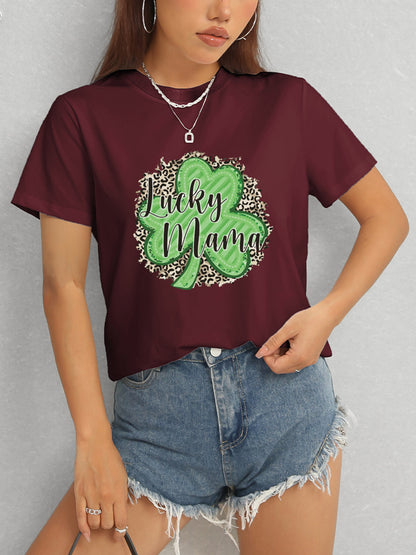 LUCKY MAMA Round Neck T-Shirt-Teresa&#39;s Fashionista LLC