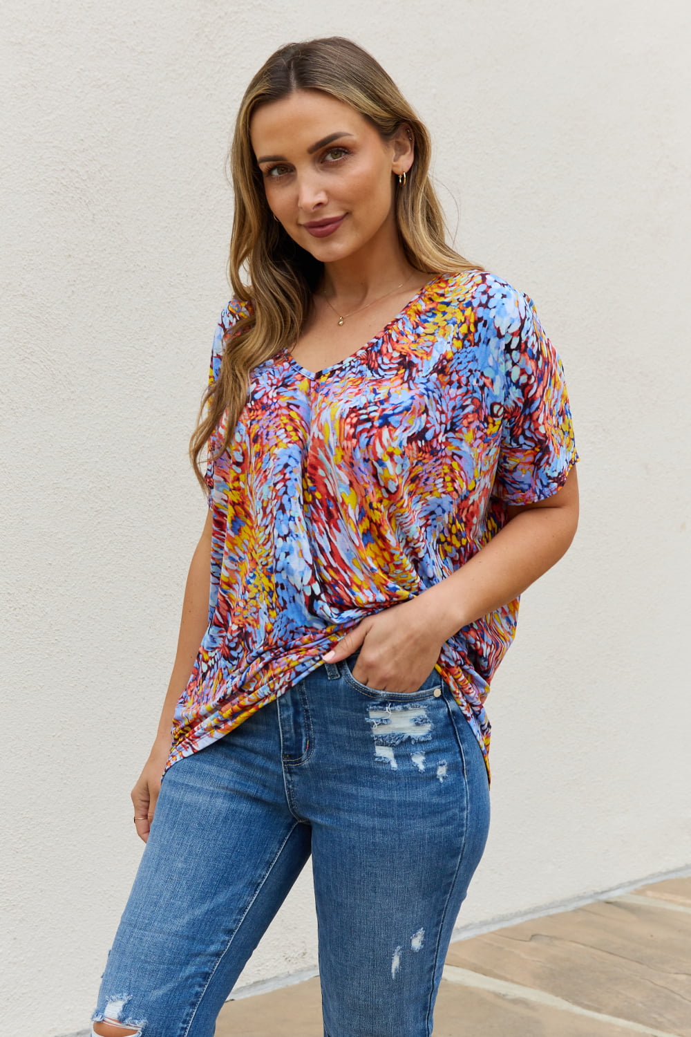 Be Stage Full Size Printed Dolman Flowy Top-Teresa&#39;s Fashionista LLC