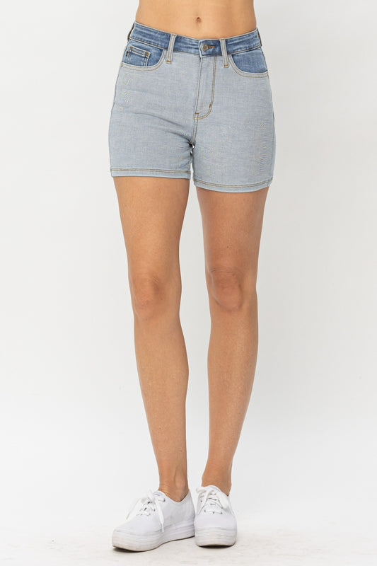 Judy Blue Full Size Color Block Denim Shorts-Teresa&#39;s Fashionista LLC