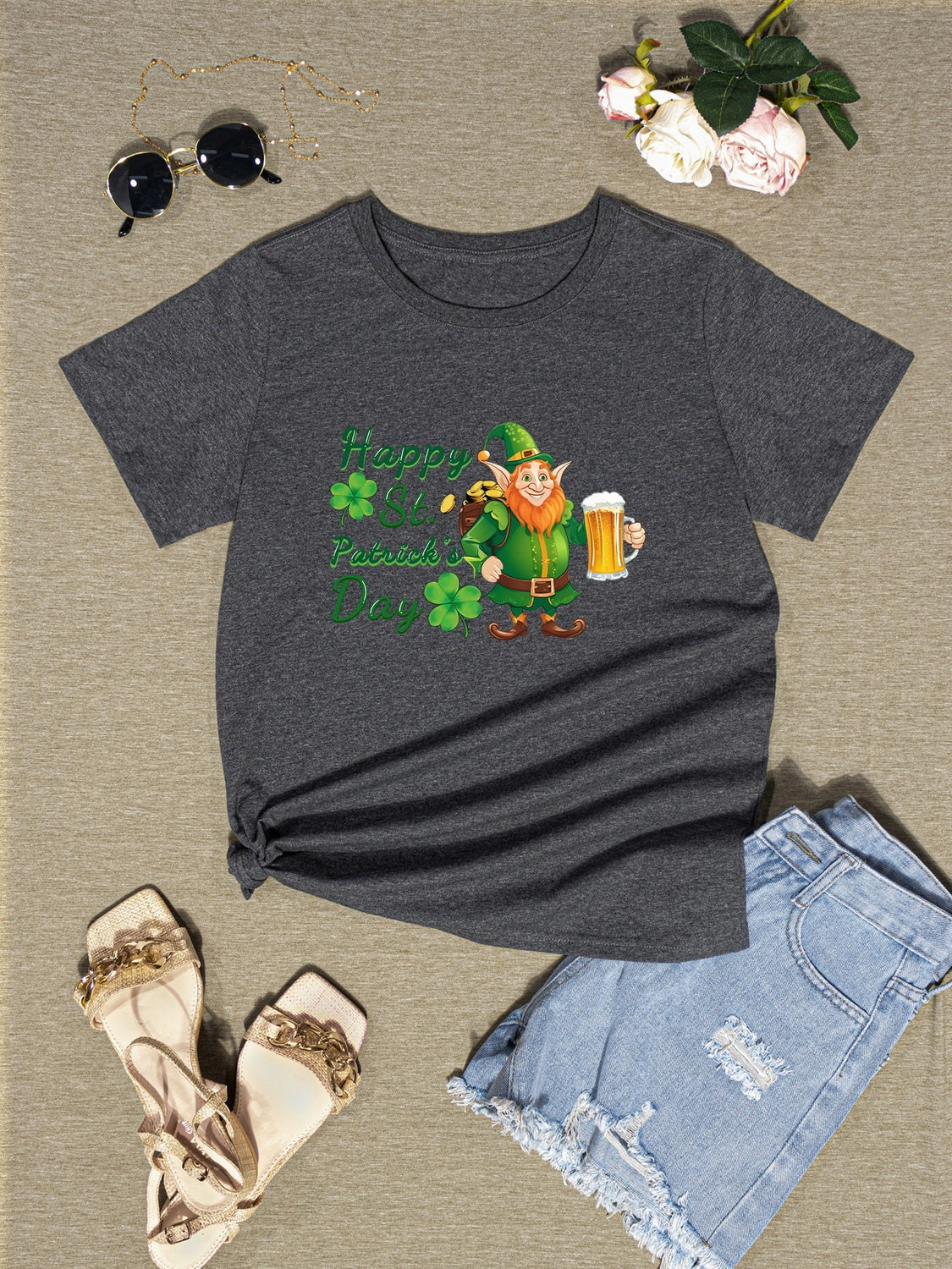 HAPPY ST. PATRICK'S DAY Round Neck T-Shirt-Teresa&#39;s Fashionista LLC