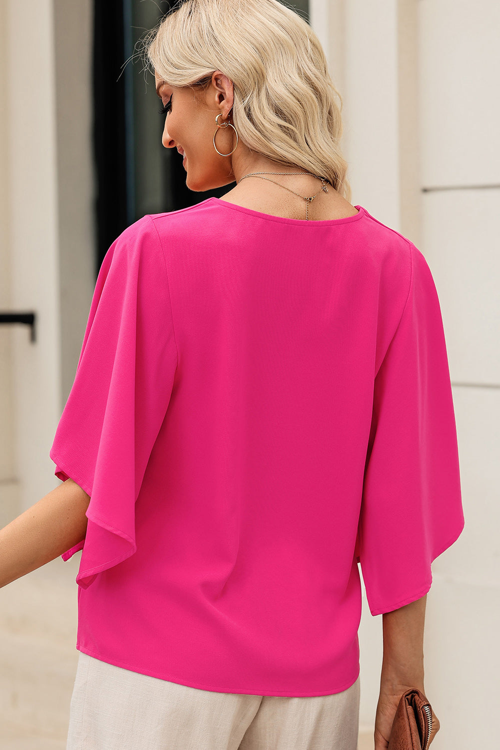 V-Neck Cloak Sleeve Blouse-Teresa&#39;s Fashionista LLC