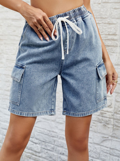 Drawstring Denim Shorts with Pockets-Teresa&#39;s Fashionista LLC