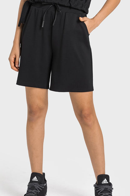 Drawstring Elastic Waist Sports Bermuda Shorts-Teresa&#39;s Fashionista LLC