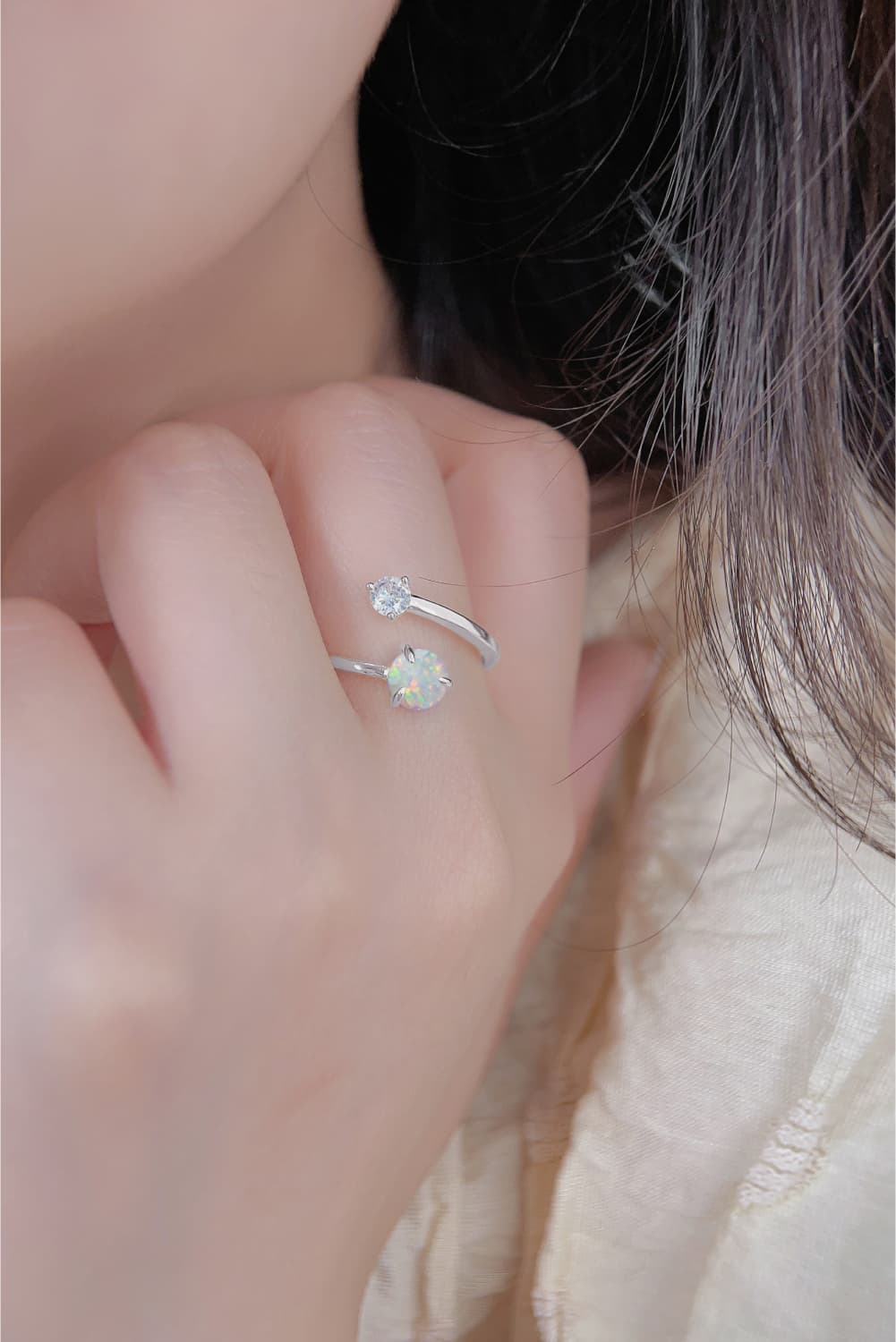 Opal 925 Sterling Silver Bypass Ring-Teresa&#39;s Fashionista LLC