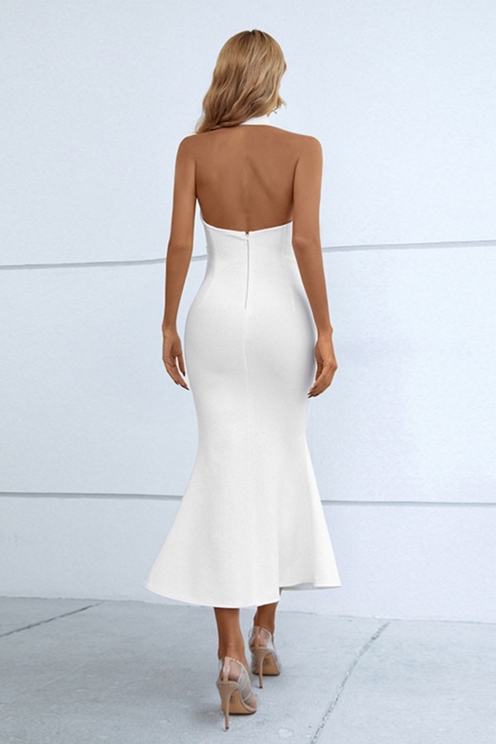 Halter Neck Split Fishtail Bodycon Dress-Teresa&#39;s Fashionista LLC