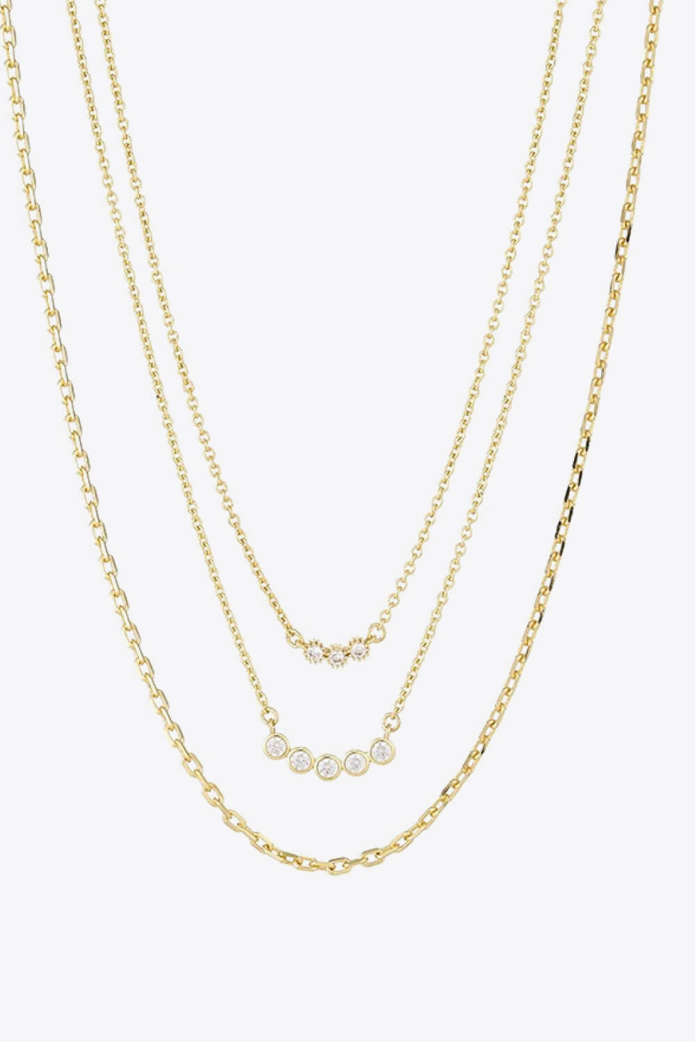 Zircon Chain-Link Necklace Three-Piece Set-Teresa&#39;s Fashionista LLC