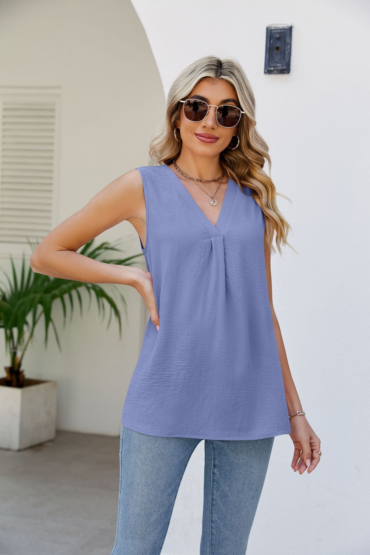 V-Neck Tunic Tank Top-Teresa&#39;s Fashionista LLC