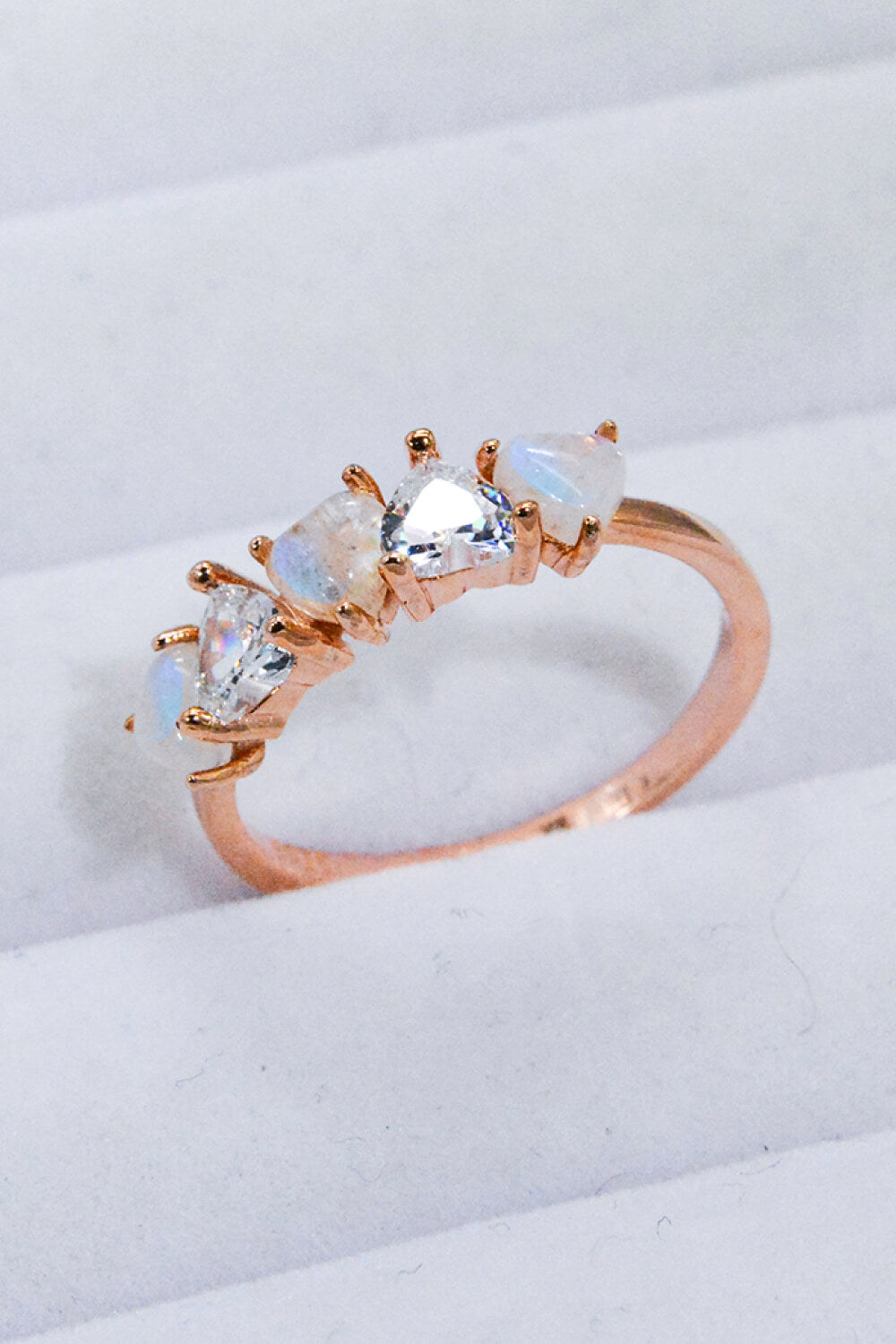 Moonstone and Zircon Heart Ring-Teresa&#39;s Fashionista LLC