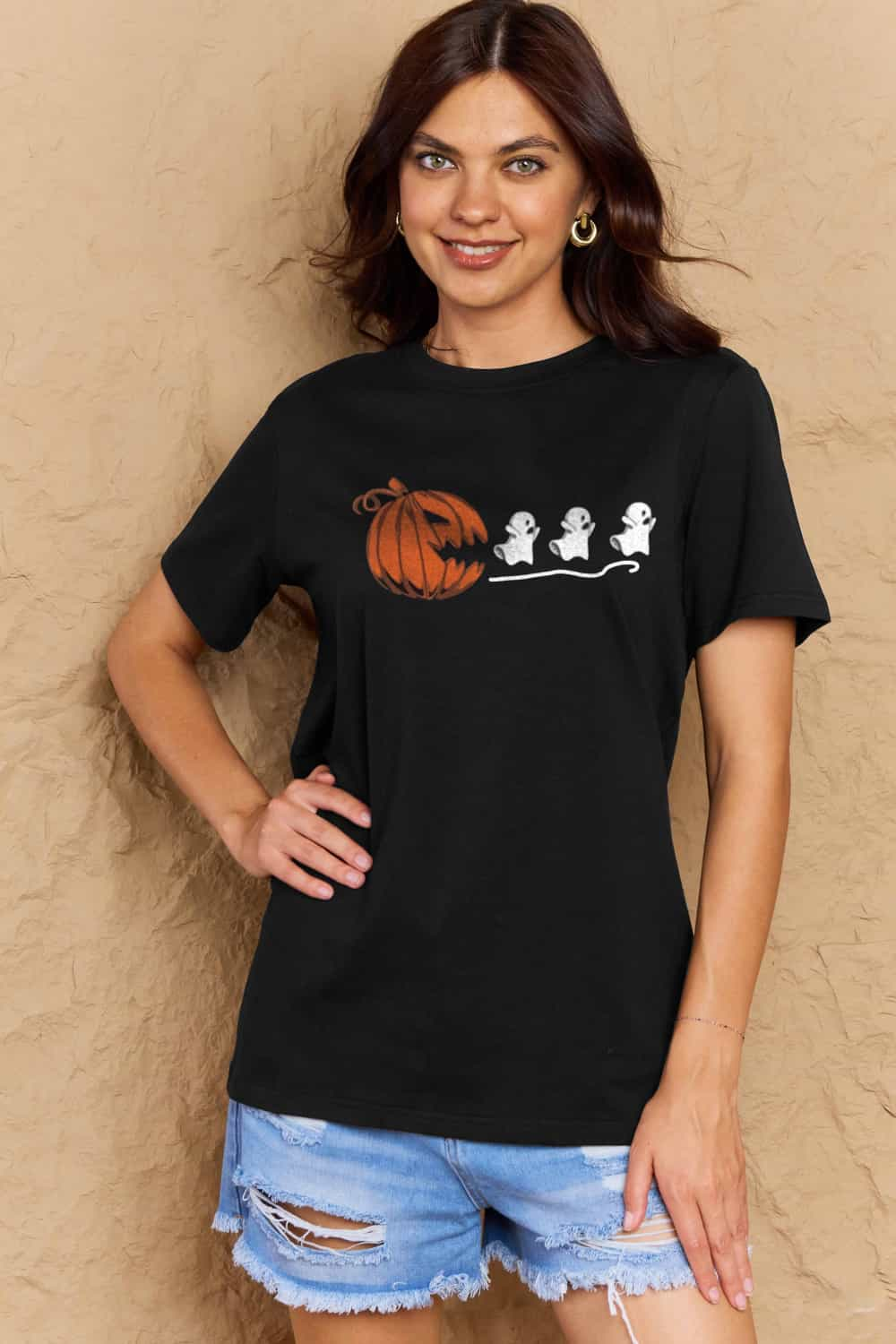 Simply Love Full Size Jack-O'-Lantern Graphic Cotton T-Shirt-Teresa&#39;s Fashionista LLC