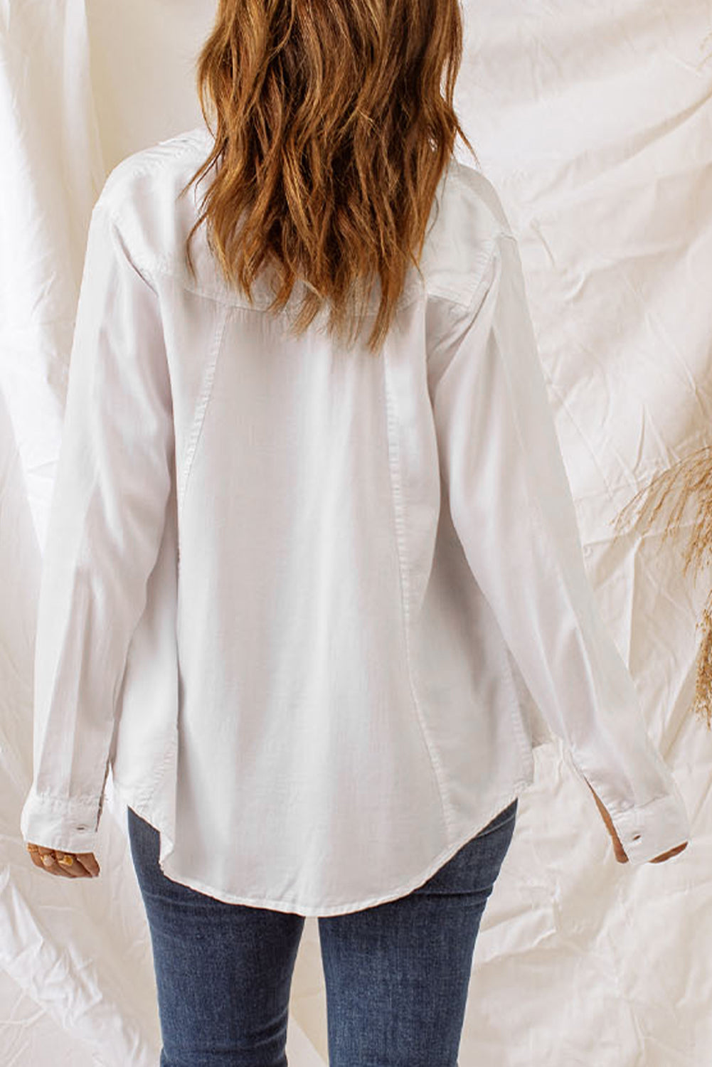 Button-Up Curved Hem Shirt with Breast Pockets-Teresa&#39;s Fashionista LLC